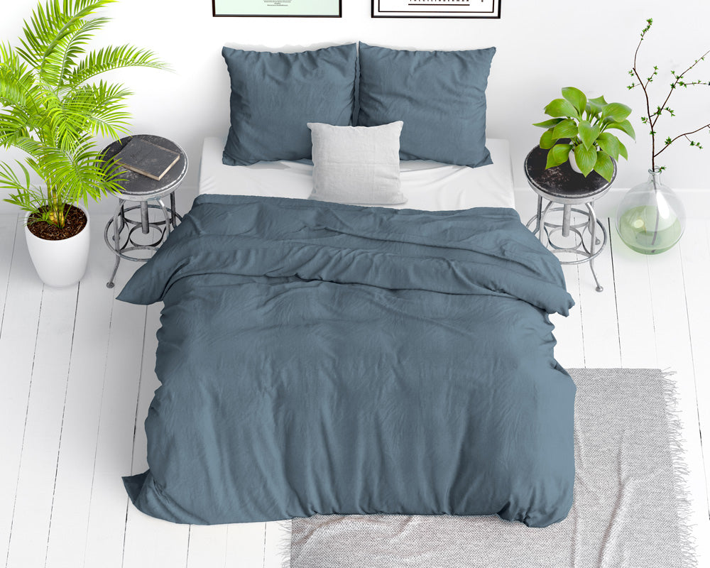Bettwäsche aus Baumwolle | stonewashed blau