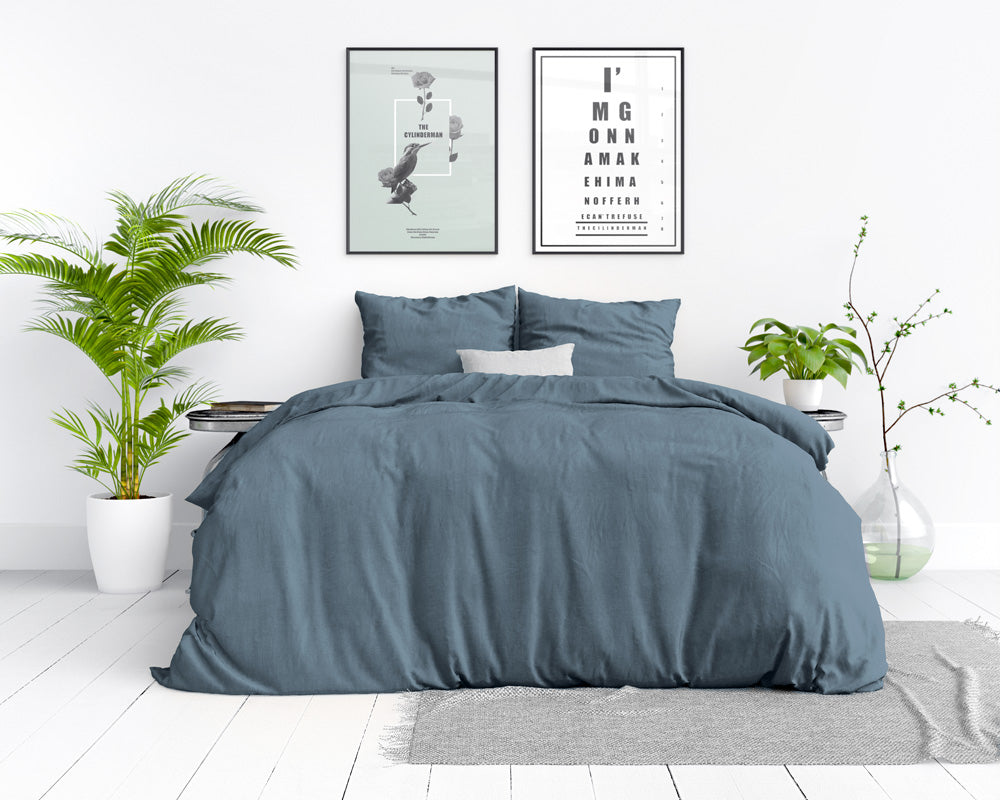 Bettwäsche aus Baumwolle | stonewashed blau