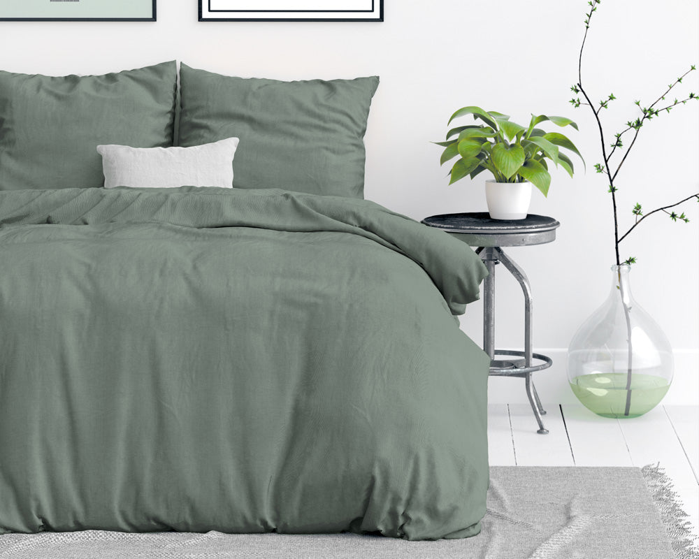 Bettwäsche aus Baumwolle | stonewashed grün