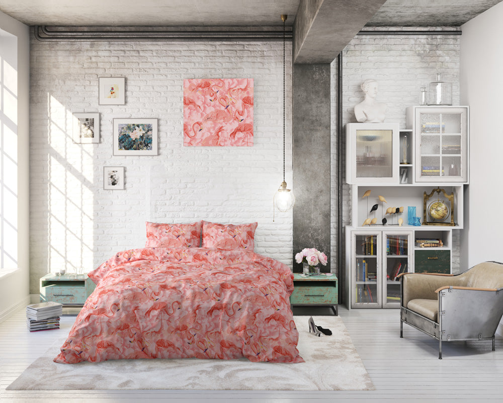 Bettwäsche FLAMINGO RUSH, Baumwoll-Polyester-Mischung
