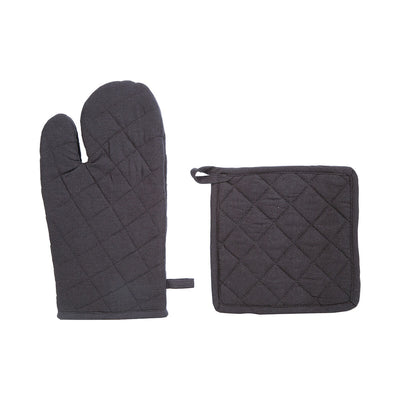 Ofenhandschuh & Topflappen-Set, dunkelgrau