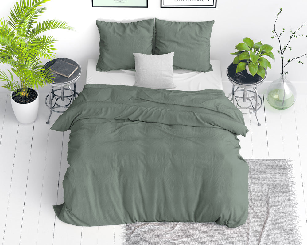 Bettwäsche aus Baumwolle | stonewashed grün